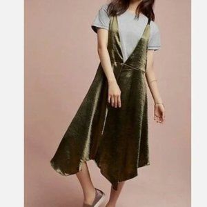 Anthropologie + Maeve Olive Satin & Grey T Shirt Dress